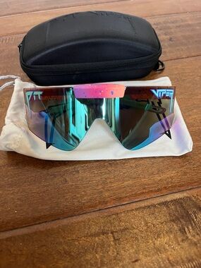 Pit Viper Mirrored Shield Sunglasses with Pink Accent